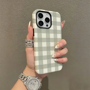 Gray Gingham Phone Case iPhone17/17PROMAX/17PRO/16/15/14/13/12/GALAXYS21/S22/S23/S24 dual-layer phone case Glossy case Minimalist aesthetic Slim Aesthetic Case roo00779