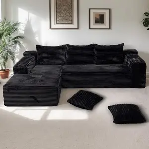 [2 Packages Shipping] 105.9"No-installation corduroy modular L-shaped lazy sofa, vacuum compressed sectional sofa, deep seat for comfort, freely combinable for living room, available in three colors.