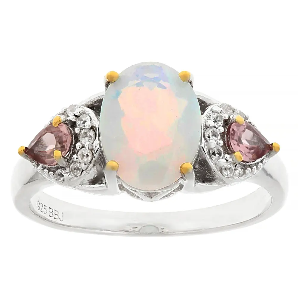 JTV White Ethiopian Opal Rhodium and 18K Yellow Gold Over Silver Ring 1.52ctw
