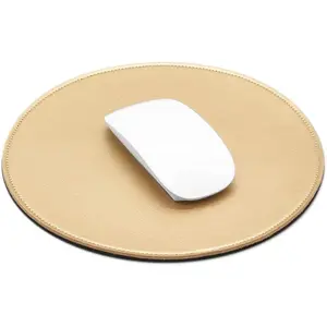 X-MUP07  Mouse Pad for Computer Laptop Accessories, Anti Slip Cute Round Mouse Pad Waterproof PU Leather 8.66-Inch Circular Mousepad Stitched Edges Mat for Home Office School Gaming (Gold)