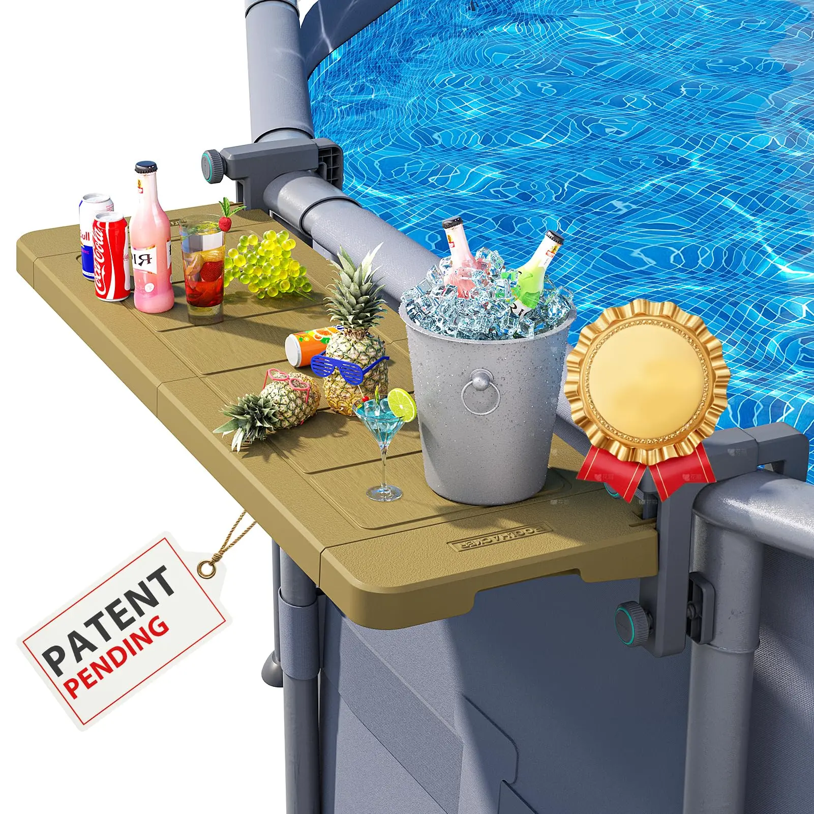 Poolside Bar, [Original] Swim Up Bar Exclusively for Above-Ground Round Pools. Patio Poolside Table Smart Fold Easy Maintenance, Weather Resistant Stable Tabletop (Phantom Gray)