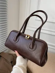 Women's Solid Color Double Zipper Baguette Bag, Fashionable PU Leather Shoulder Bag for Daily Used, Casual Trendy Versatile High-quality Daily Commuting Bag, Double Zipper Purse