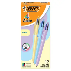 BIC 4 Color Pastel Ballpoint Pens Medium Point (1.0 mm) - Assorted Classic Ink Colors, Pack of 12