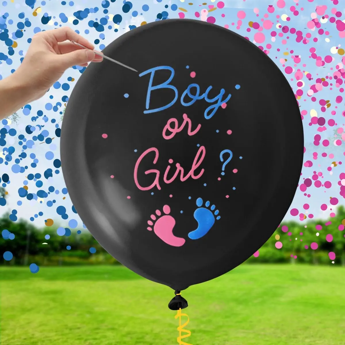 Balloon Pop Ideas, 2 count 36"  Black  Boy or Girl Balloons, with Blue  Confetti for Revelacion de Sexo de Bebe