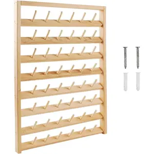 NW 48 Spools Wooden Thread Holder Sewing and Embroidery Thread Organizer for Sewing Thread Rack with  Hooks for Wall