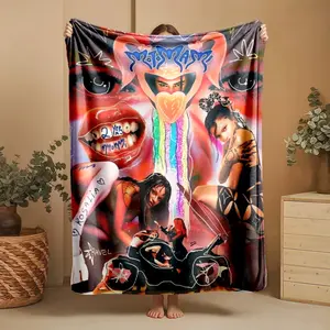 1 piece Rosalía's vibrant artistic style fused with motorcycle elements themed flannel blanket - Super soft flannel blanket in modern style, suitable for sofas and beds, all-season multi-purpose use, digital print design, 100% polyester material
