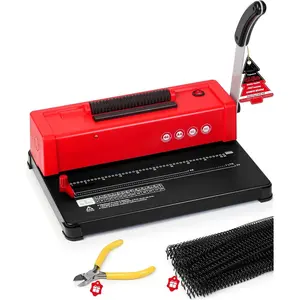 46-Hole Binding Machine Spiral Coil Binder Classic Red,DIY Book Binder Kits with Electric Coil Inserter,100pcs Comb Binding Spines,for Letter Size/A4/A5 School Office