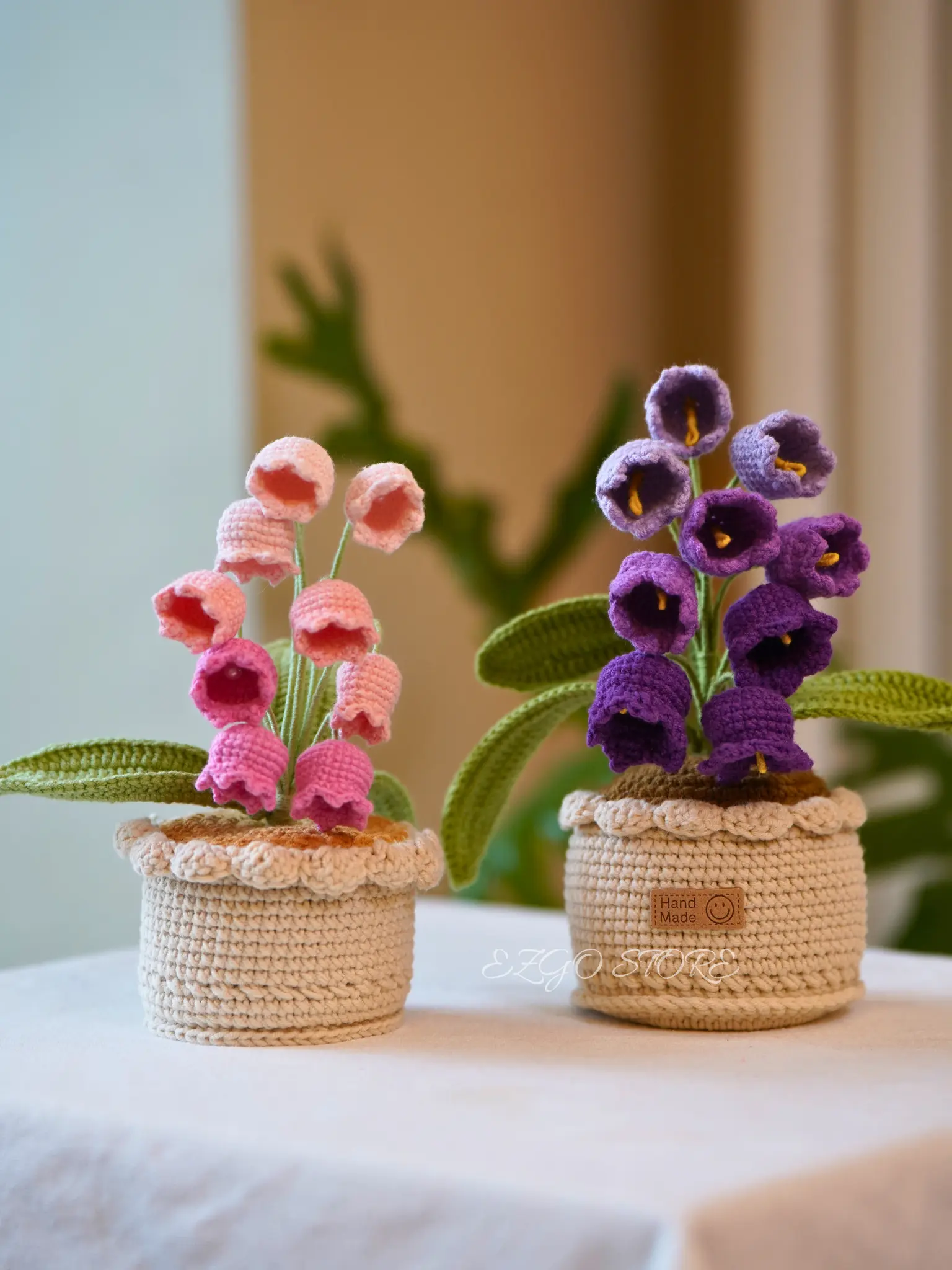 Handmade Crochet Lily of the Valley Flower Pots Set of 9 Pink Purple Yarn Planters for Home Decor Gift for Mom Girlfriend Birthday