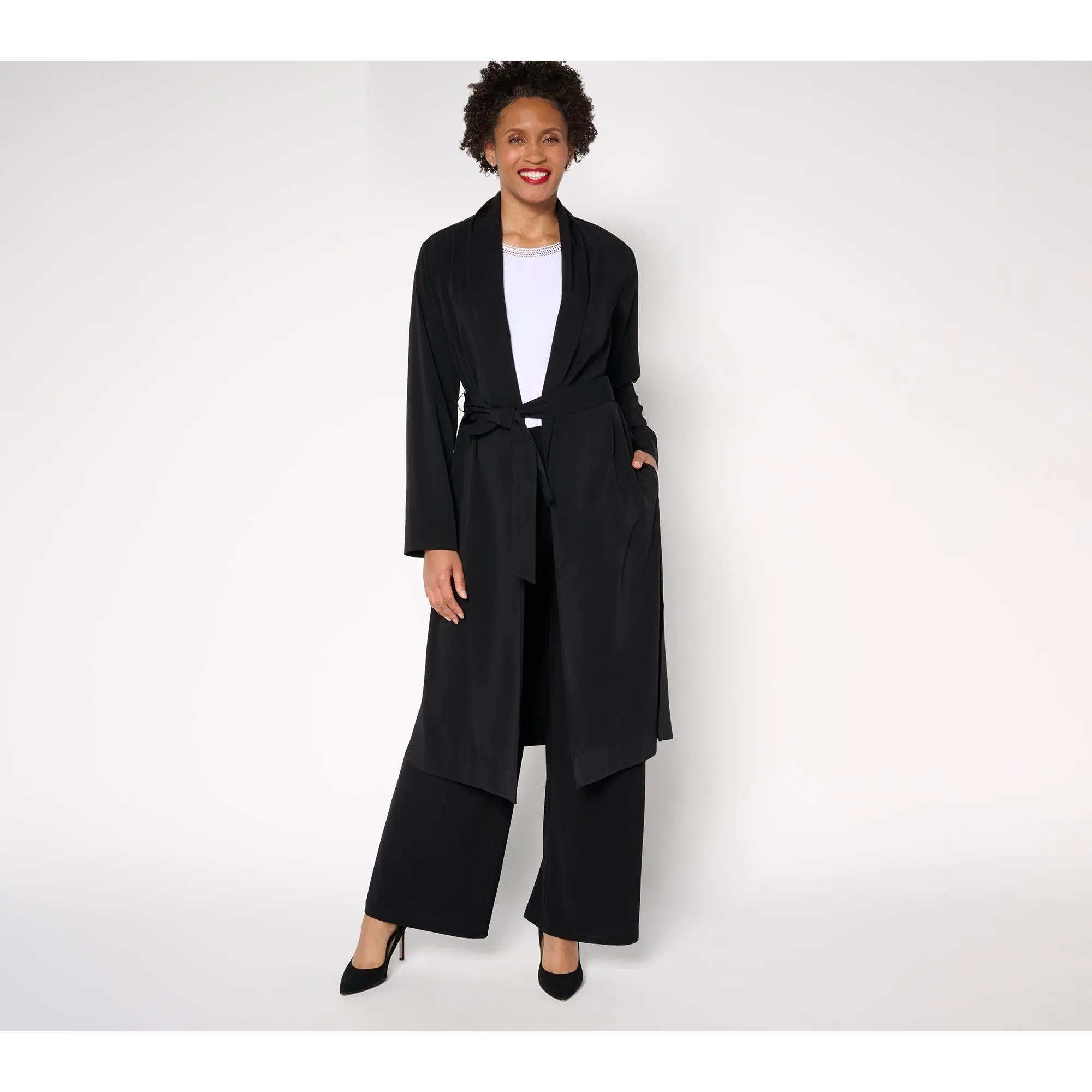 Dennis Basso Petite Soft Wash Woven Topper with Self Belt