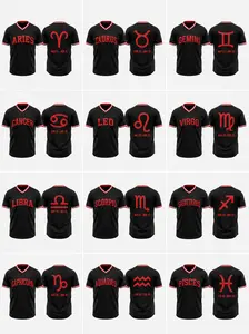 12 Zodiac Signs Jersey Shirt Black and red for Men Women, Breathable V-Neck Jersey Tee, Astrology Couple T-Shirt, Horoscope Graphic Top, XS-5XL. Graphic Shirt Featuring Zodiac Signs: Aries, Taurus, Gemini, Cancer, Leo, Virgo, Libra,...