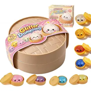 Glitter Dumpling Squishy, 2026 New Mystery Dumpling Squishy Glitter with Food Steamer, Soft Squeeze Decompression Dough