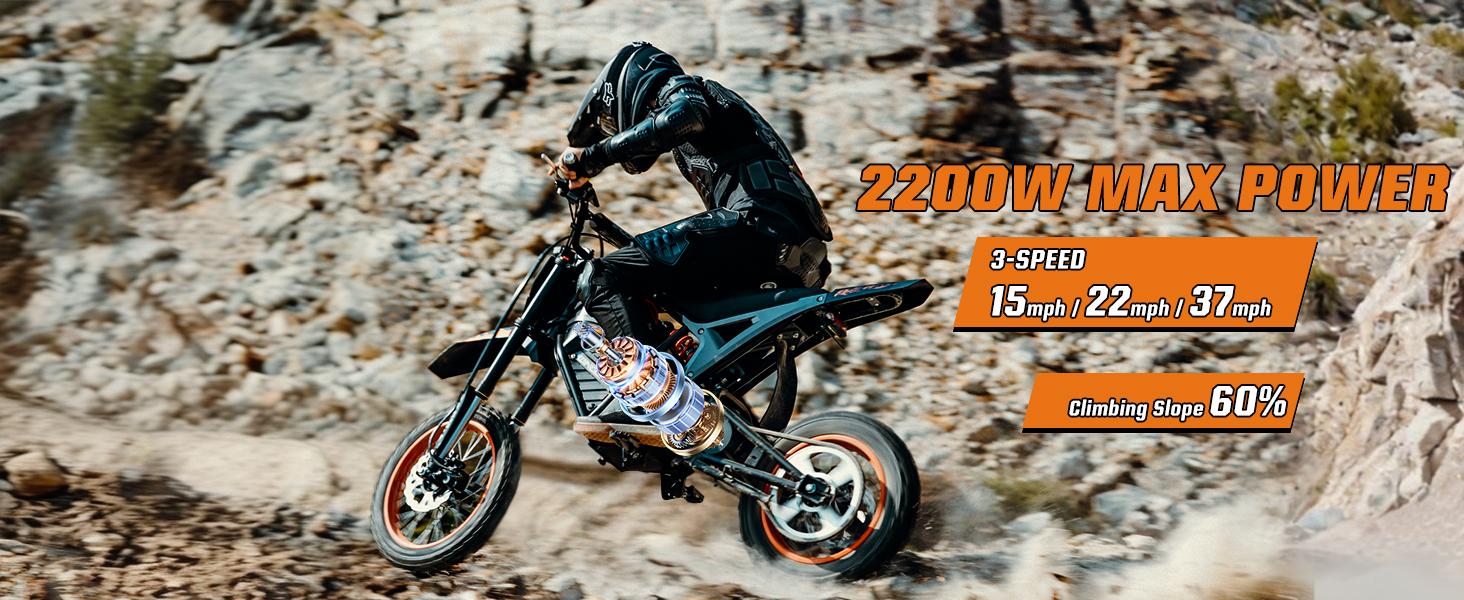 Windone RM7 Ebike,2200W Peak Motor, 37MPH Fast Speed, 48V 22.5Ah Battery, 45-60 mi Range, 14"/12" Off-Road Tires,Dual Hydraulic Brakes, Full Suspension， 3-Speed Modes for Dirt Biking,  UL 2272 Electric Dirt Bike Adults & Teens