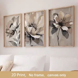 3-Piece Unframed Canvas Art Set, Beautiful Floral Posters, Modern Minimalist Wall Decor, Bohemian Style, Living Room & Office Decoration