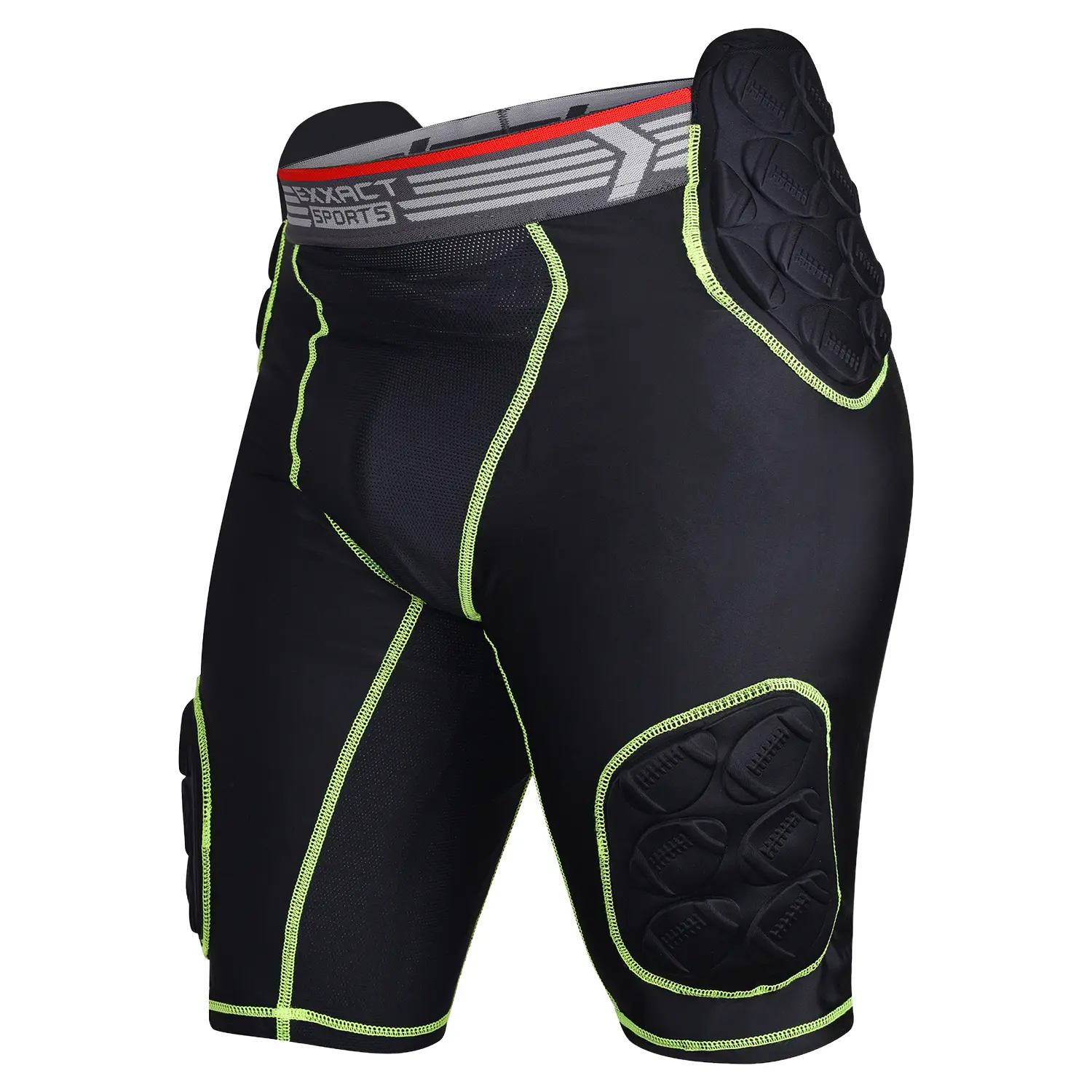 Exxact Sports Touchdown Men's 5-Pad Football Girdle, Lightweight Padded Compression Shorts with Hip, Thigh & Tailbone Protection, Cup Pocket & Ventilated Mesh, Plus Size