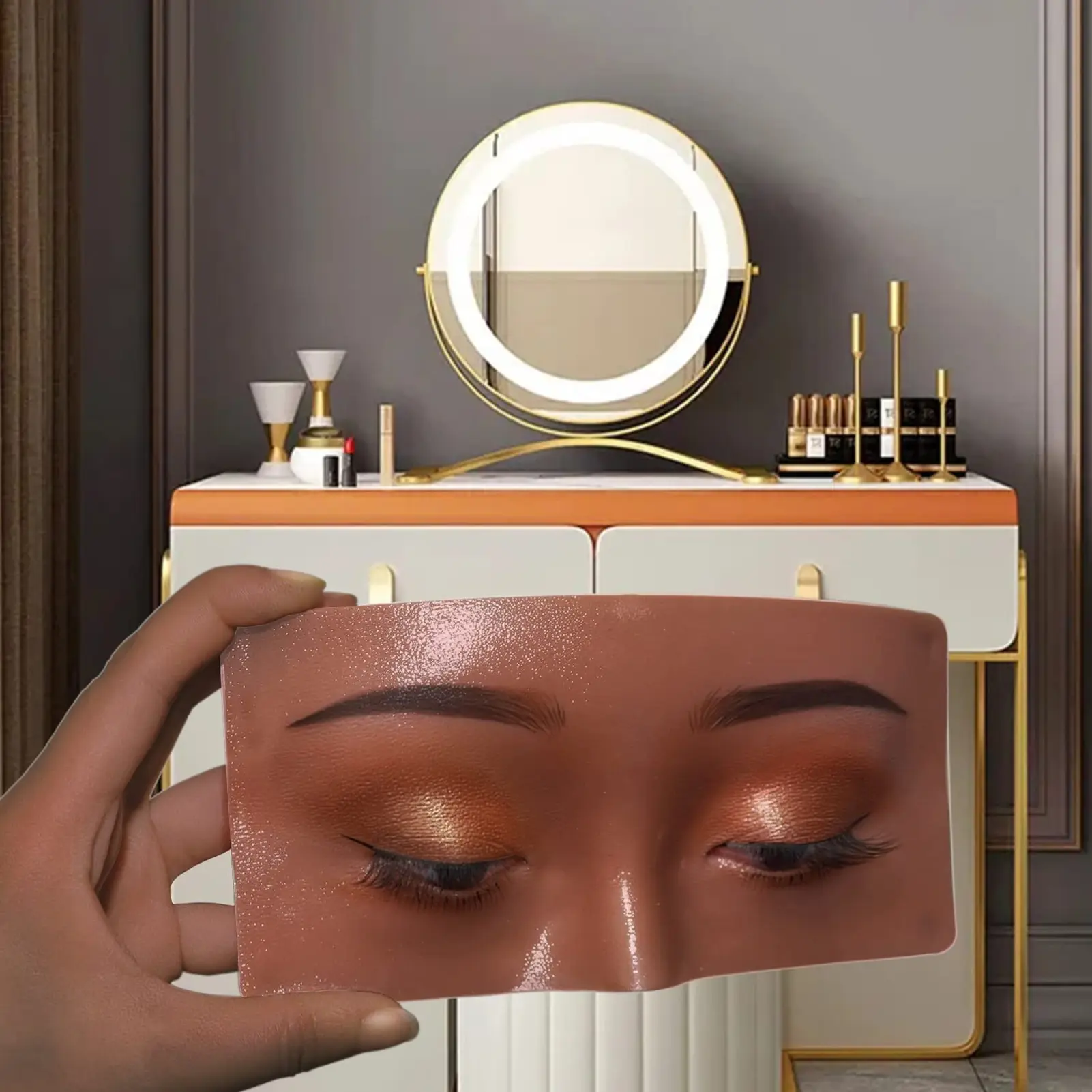 Makeup Practice Face Board Eyeshadow Eyeliner Eyebrow 3D Realistic Pad Lash mapping Realistic Face Skin Eye Make up Practice Model (Black)   Cosmetic Gift