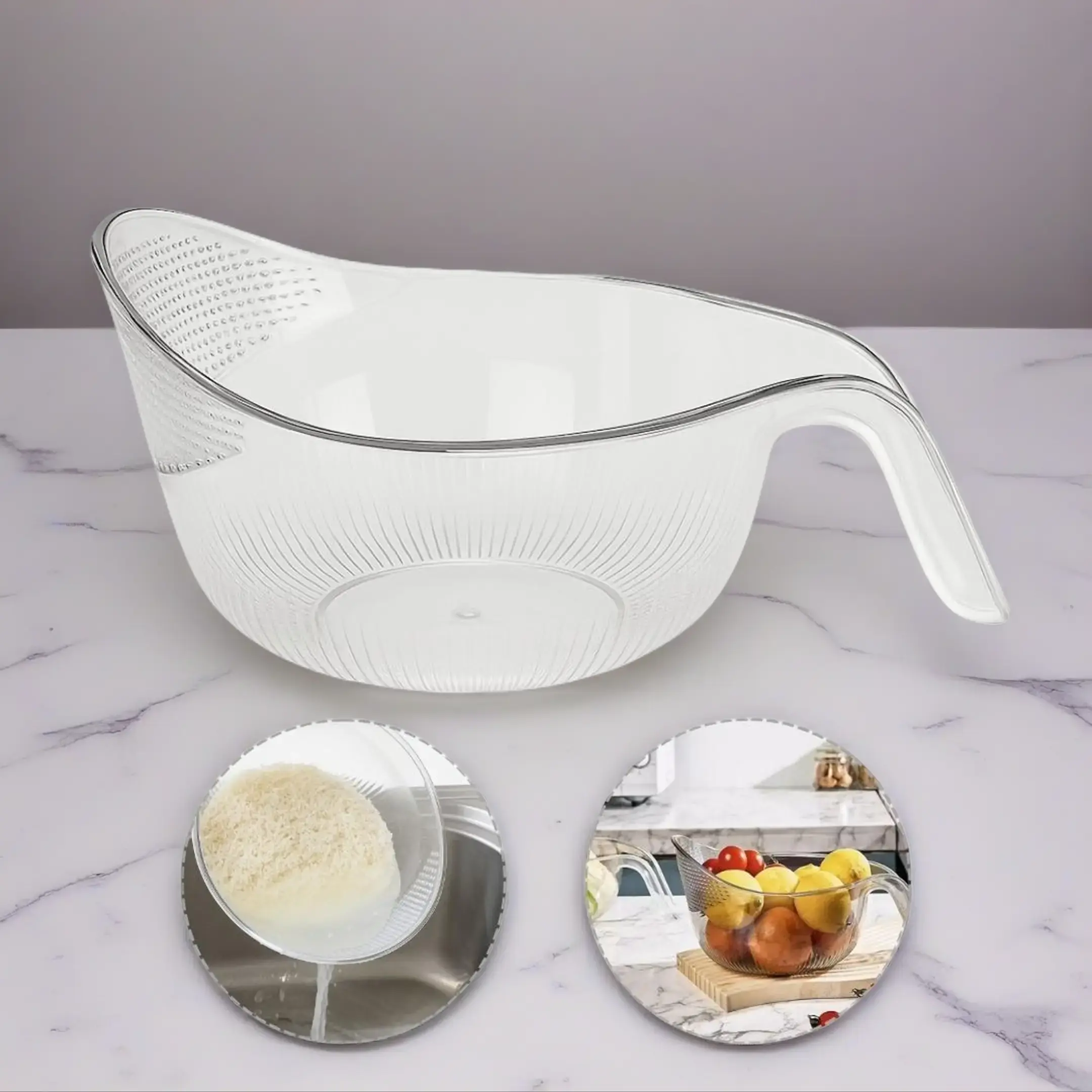 Multifunctional Rice Strainer with Handle, BPA-Free Transparent Plastic Colander Basket, Sturdy Kitchen Draining Basket for Rice Vegetables Fruits Cheese Coffee Filter, Portable Kitchen Utensils