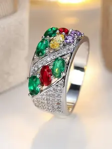 Charm Female Rainbow Zirconia Stone Silver Color Wedding Jewelry Promise Love Engagement Rings For Women Elegant Engagement Ring