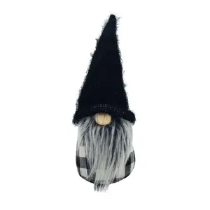 212 MAIN Black & White Buffalo Check Fabric Fur Gnome Statue Figurine - Fuzzy Hat, 16x6.25x5.9in Home Shelf Decoration, Room Decor Ornament, Ideal Gift