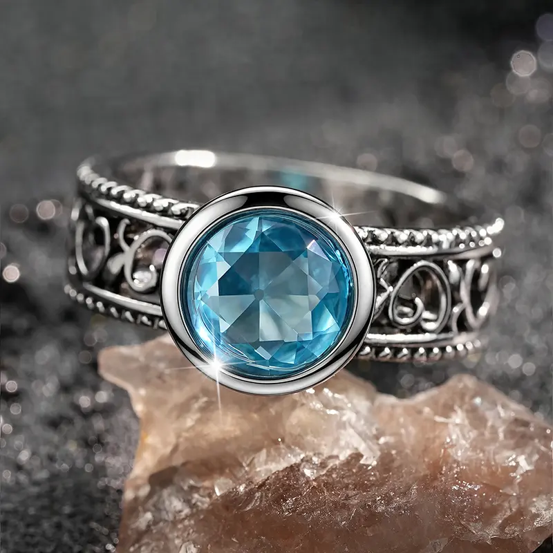 Women's Bohemian Retro Geometric Copper Ring (Size 8) - Funky Sparkling Costume Jewelry, Promise Ring for Girlfriend, Suitable for Parties, Gifting