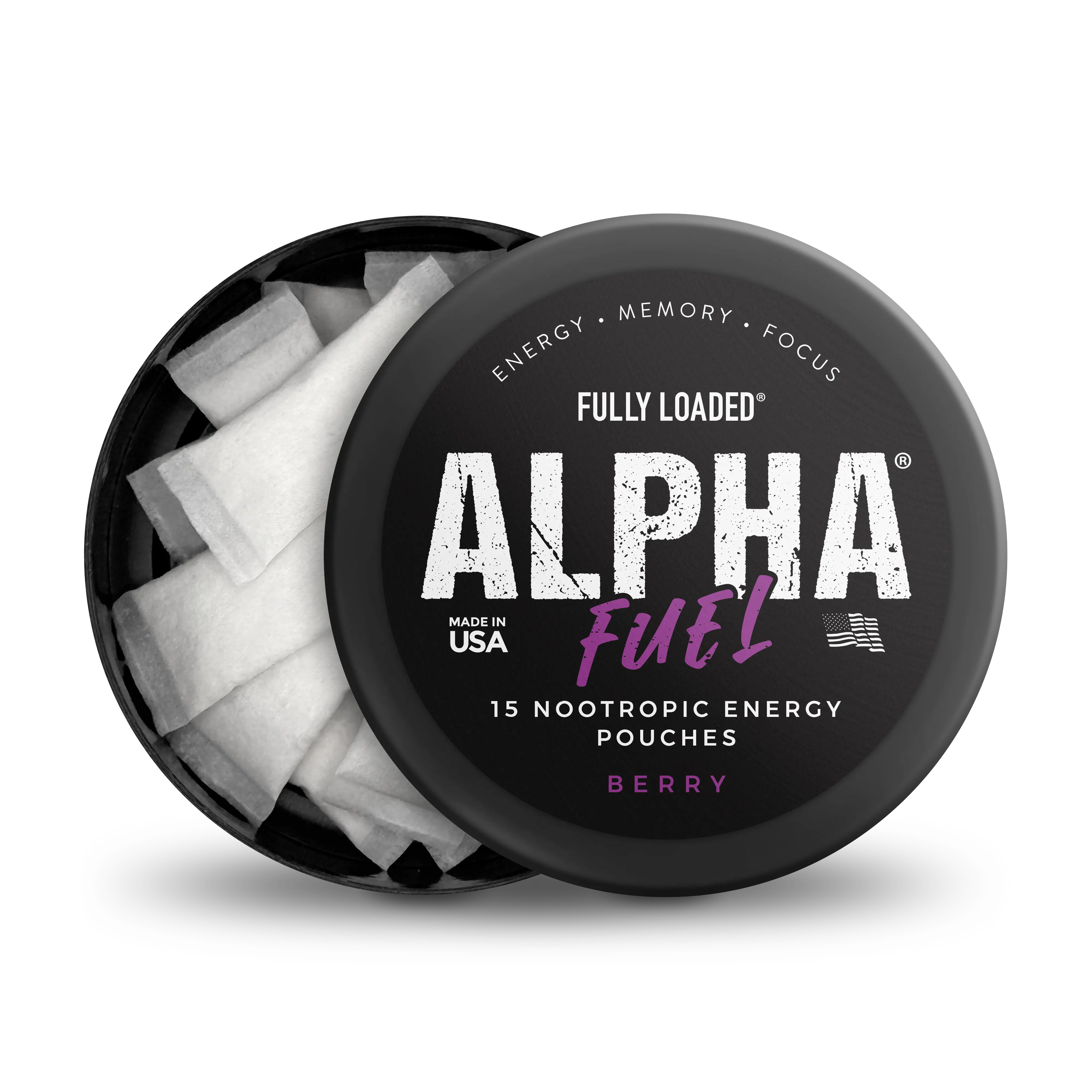 ALPHA Fuel Nootropic BERRY Energy Pouches by Fully Loaded - Energy, Focus, Memory - Sugar Free Sport Beverage