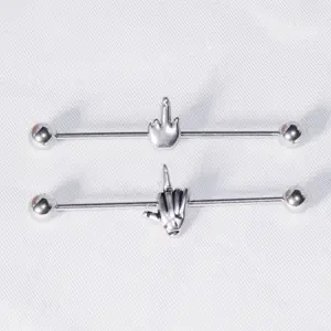 Industrial Barbell 1.2mm (16G), Stainless Steel Ear Cartilage Piercing, Long Bar Double Helix Jewelry