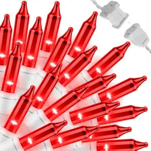 LAMPHOME 2-Pack Red Christmas String Lights Set 100 Count 19.6 Feet Incandescent Mini Lights Each White Wire for Indoor Christmas Tree Garland Birthday Wedding Party Festival Decor