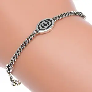 Pre-owned GUCCI Sterling Silver 925 (Ag925) Small Leather Goods Interlocking G Silver Bracelet
