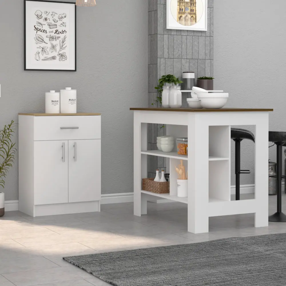 Dreamzon Modern 2-Piece Wood Kitchen Cupboard Set - Kitchen Island, Pantry Cabinet with Storage & Organization, Interior Design-Focused Indoor Furniture (White/Walnut/Light Oak), Assembly Required
