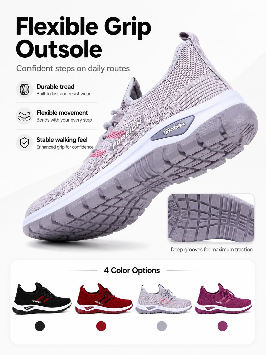 Women’s Breathable Knit Athletic Sneakers - PU Upper, Lightweight Lace-Up Shoes with Flexible Sole for Walking, Workout Use Women’s Breathable Knit Athletic Sneakers - PU Upper, Lightweight Lace-Up Shoes with Flexible Sole for Walking, Workout Use