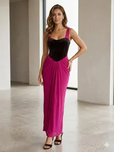 WENRY Women's Luxury Mesh Roxanne Velvet Corset Maxi Dress, Formal Evening Wear