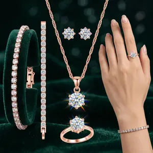 Simple and stylish jewelry set, versatile zircon necklace, earrings, ring, bracelet four-piece accessory set in stock