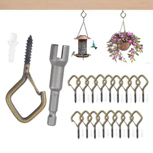 25/35pcs Square Hooks with Eye Screws and Safety Clips, Ideal for Hanging Cups, Wind Chimes, Bird Feeders, String Lights, Indoor Outdoor Use