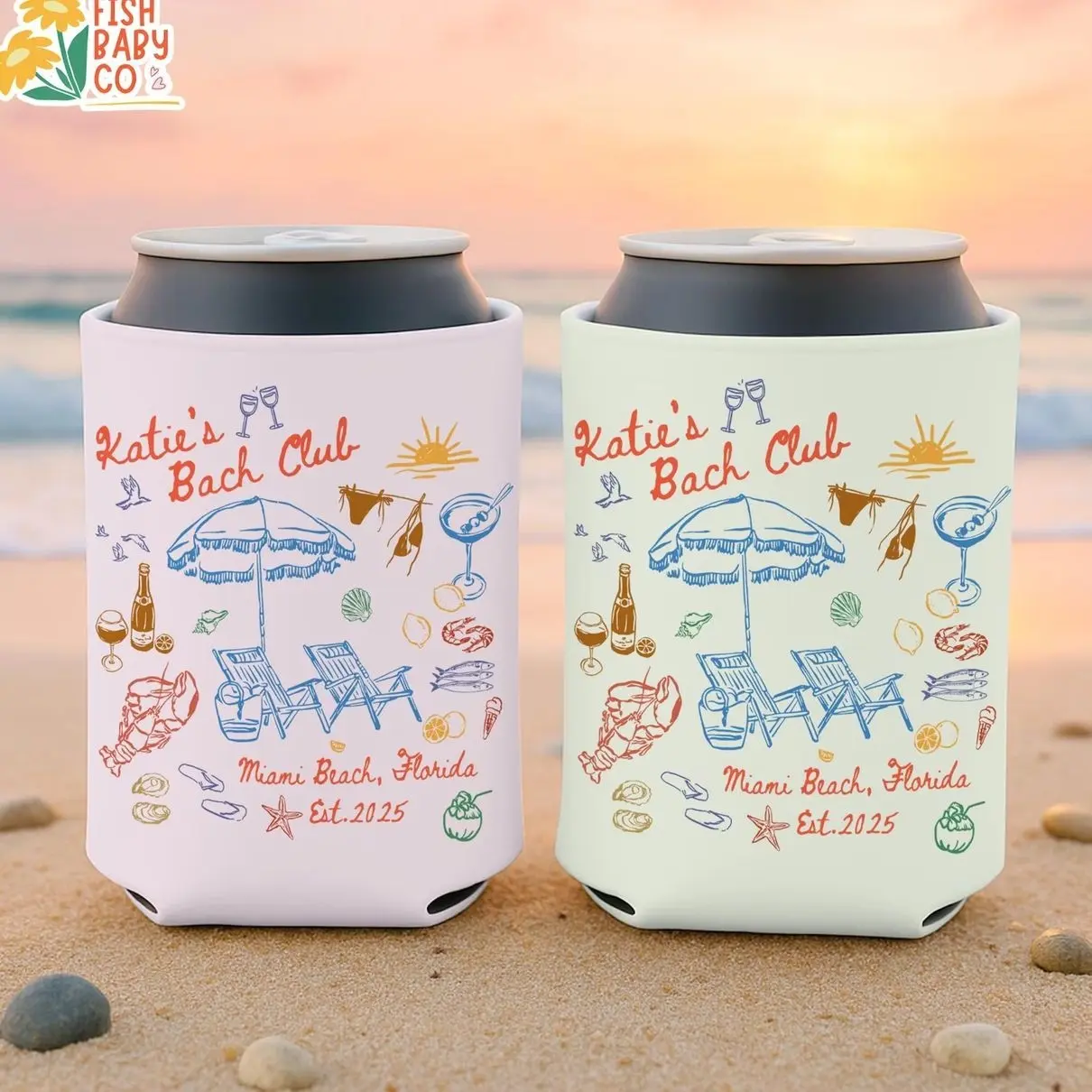 Coastal Bachelorette Party Can Cooler, Beach Bachelorette Can Holder, Beach Club Bachelorette Party Favors
