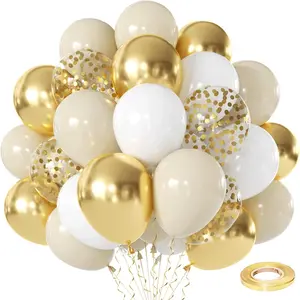 White and  Confetti Balloons - 50 count 12 Inch Metallic Champagne  Matte Sand Beige White Latex Balloons for Birthday Graduation Wedding  Party Decorations
