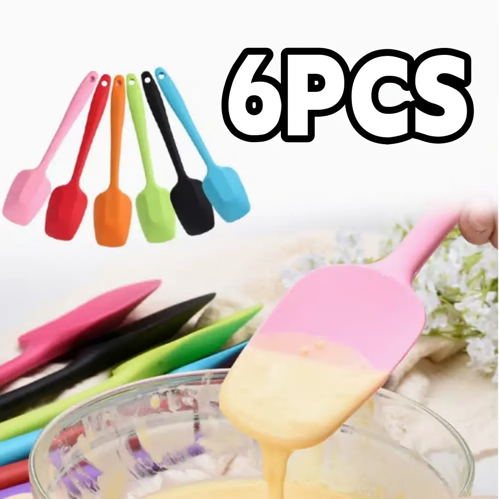 6pcs Silicone Scraper Spoons - Mini Stainless Steel Core Silicone Bakeware Shovels, High-Temperature Resistant for Jam, Cream, Mixing & Baking, Essential Cooking Kitchen Gadgets for Pans & Apartments
