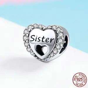 S925 Sterling Sister Heart Bead Jewelry Bracelet Gift
