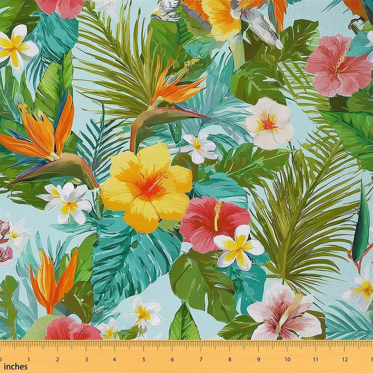 Palm Tree Flannel Fabric,Floral Leaves Upholstery Fabric,Hawaiian Tropical Botanical Soft Decorative Fabric,Flower Indoor Fabrics Green Red,Not Stretchy