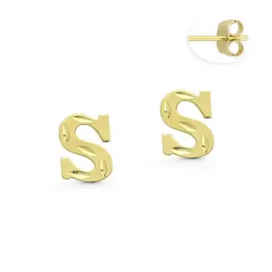14K Yellow Gold Initial Letter Stud Earrings Push Back for Womens Girls Anniversary Birthday Gifts for Everyday Wear Use