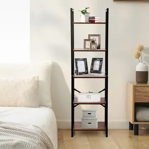 LSSPAID Bookshelf, 5 Tier Bookshelves, Home Office Bookcase Shelf Storage Organizer, Free Standing Storage Shelving Unit for Bedroom, Living Room and Home Office,Rustic Brown