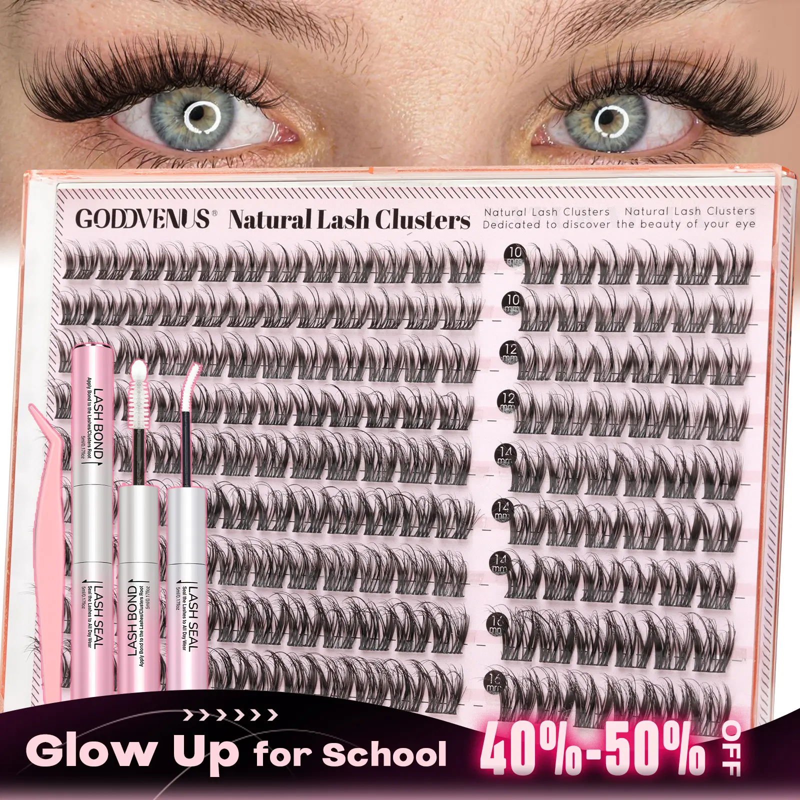 Goddvenus Classy Lash Clusters – Fine Wispy Base + Thicker Spiky Tips, D Curl Individual Lashes for Natural Hybrid Look, Fluffy False Eyelashes That Feel Like Korean Lash Lift, DIY Cluster Eyelash Extensions for Understated Chic Babes