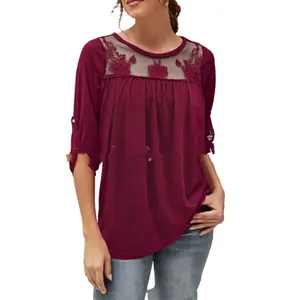 Sleeve Lace Pleated Shirt