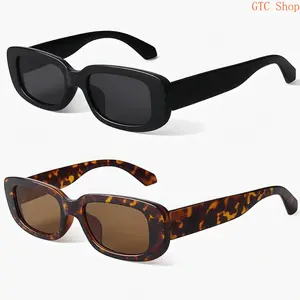 Women's 2-Pair Retro 90s Rectangle Stylish Sunglasses, Vintage Narrow Square Frame UV400 Protection, Lightweight Durable Plastic Sports Eyewear for Daily Streetwear & Party, Supplements