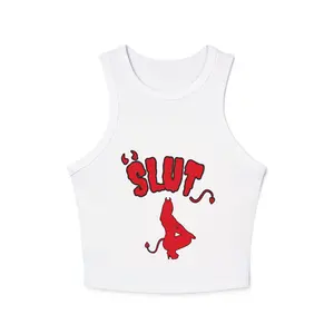 Red Devil 'SLUT' Women's Micro Rib Racer Tank Top