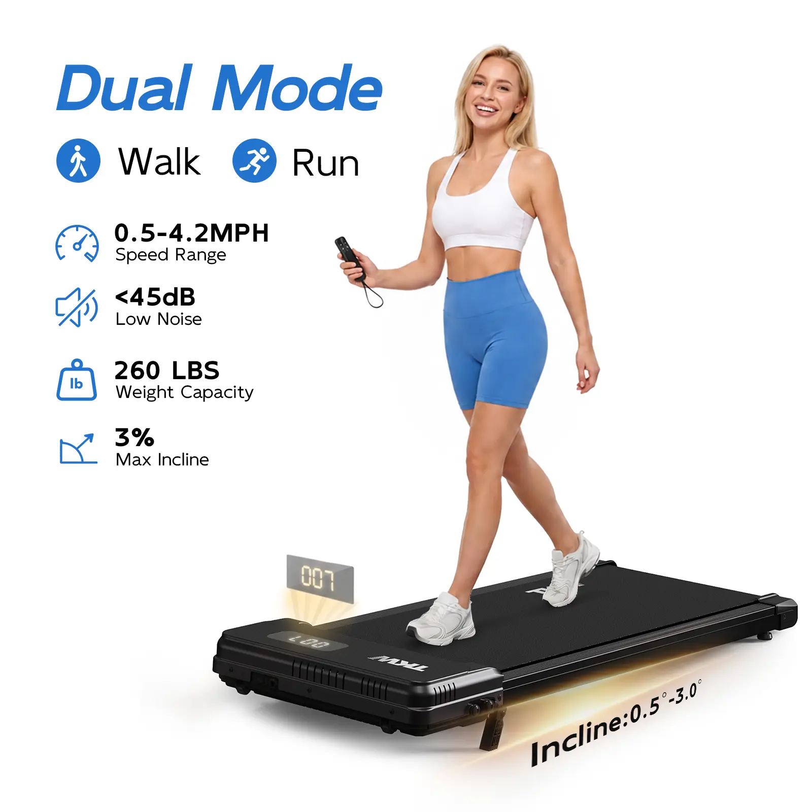 TKW Ultra Thin Walking Pad, Portable Under Desk Treadmill with LED Display, Quiet Motor, Manual Incline, 265lbs Capacity for Home & Office
