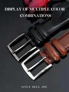 New Leather Belt for Men, Pin Buckle Alloy Waistband, Fashionable Metal Buckle, Business High-End Fashion, Trendy Youth Genuine Pants Strap