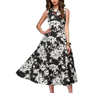 Women's Vintage Dress Sleeveless O-Neck Party Cocktail Dress