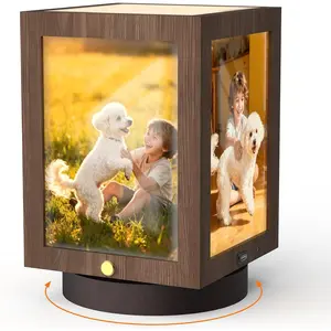 Mixoo 4x6 Picture Frame Light , Vintage Rotating Photo Frame Tabletop Lamp, Touch Desk Lamp for Bedroom Bedside, Table lamps for Office Family Retirement Teacher Mother's Day Anniversary Birthday Gift (Wooden Brown)