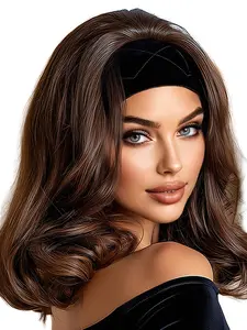 Black hairband wig Short and loose wavy hairstyle with a crown-like design High-temperature resistant synthetic fibers Adjustable rose net cap With a soft black hairband Fine hair texture Suitable for daily wear, as a gift for ladies - 12 inches