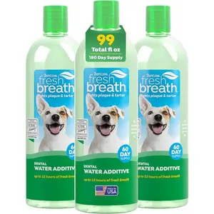 Fresh Breath Water Additive for Dogs, Dog Breath Freshener and Teeth Cleaning Solution, No Toothpaste or Toothbrush Required, 33.8oz.