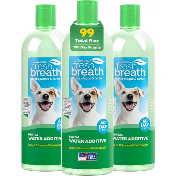 Fresh Breath Water Additive for Dogs, Dog Breath Freshener and Teeth Cleaning Solution, No Toothpaste or Toothbrush Required, 33.8oz.